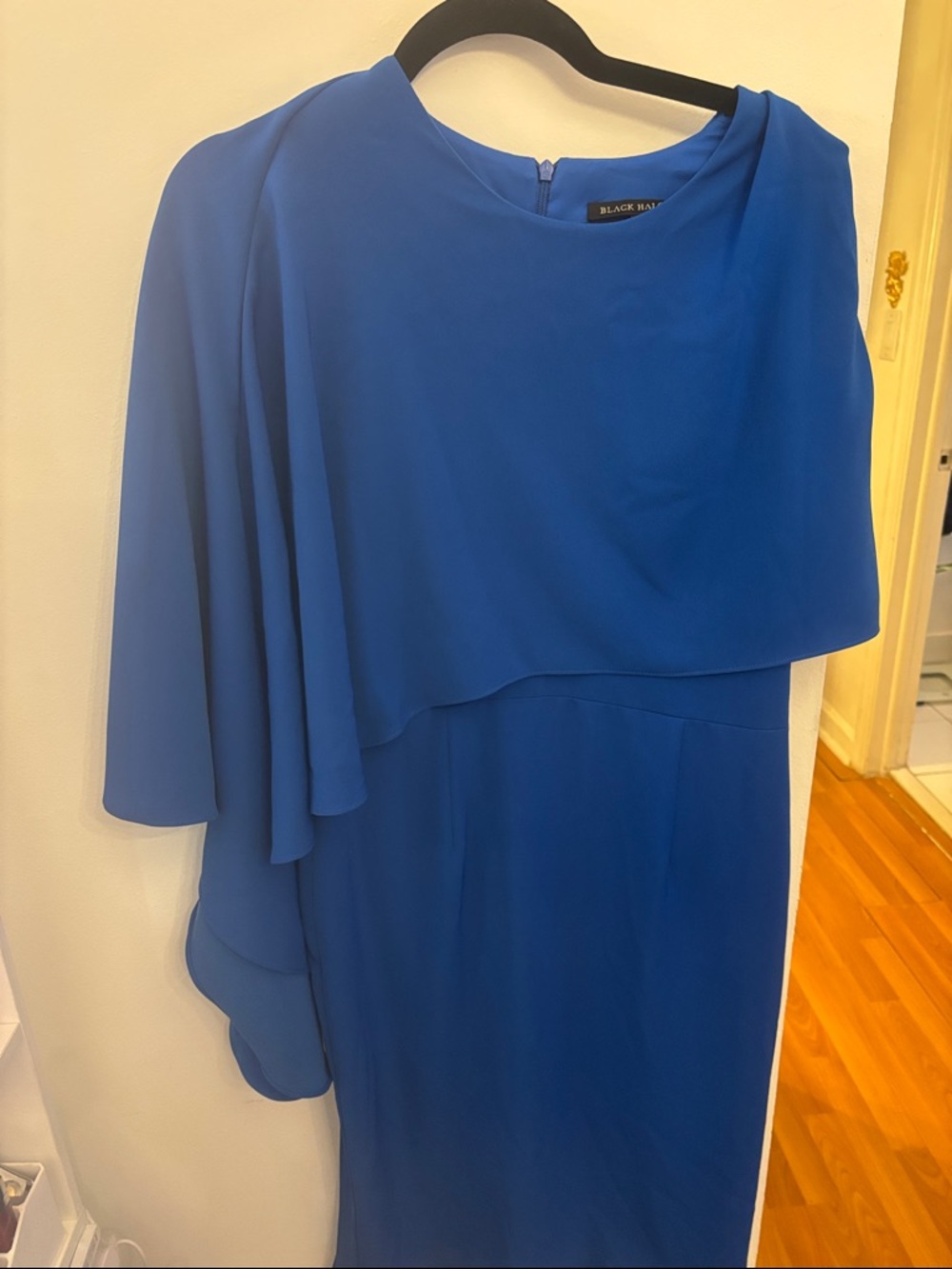 Black Halo One-Shoulder Royal Blue Draped Dress